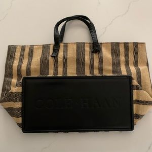 Cole Haan Straw and Dark Leather Tote Fully Lined Bag. Never Used.